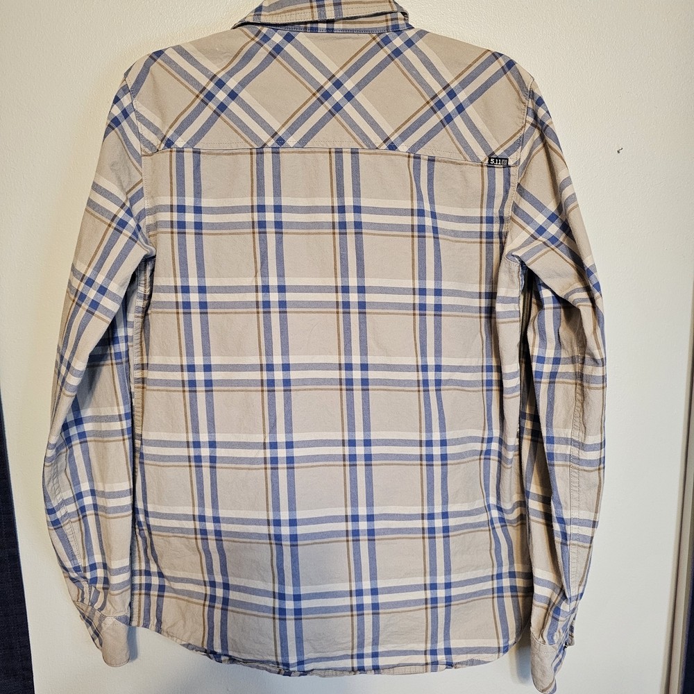 5.11 Tactical Series Plaid Long Sleeve Snap Shirt Men’s Small  Beige Blue - Picture 4 of 9